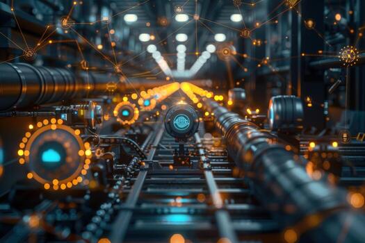 Futuristic factory pipeline network data visualization photo