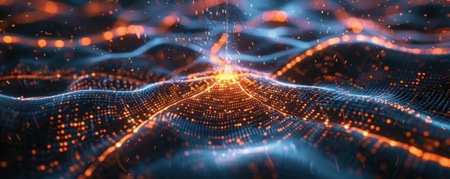 Abstract digital waves glowing, futuristic background, data visualization, tech website photo