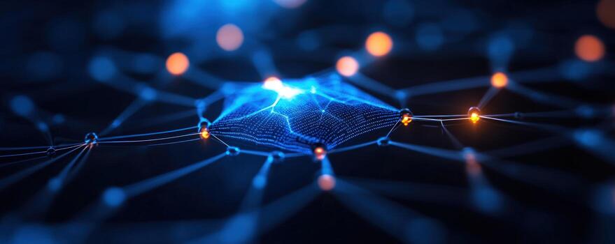 Digital Network Node Glowing, Abstract Connection photo