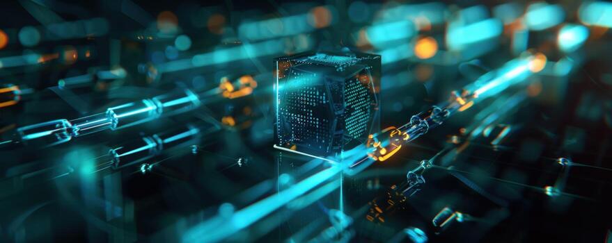 Digital cube network data blockchain cyber security photo