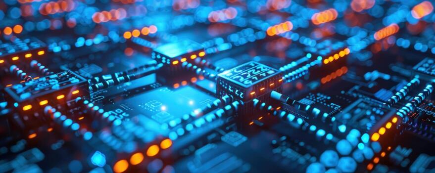 Illuminated Circuit Board, Network, Technology, Data Flow, Abstract Background photo