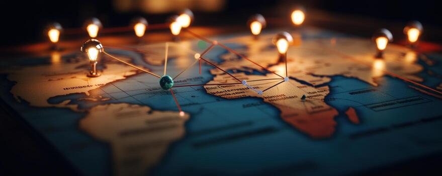 global red mapa patas iluminado bombillas foto