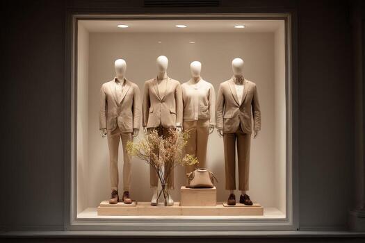 A display case with three mannequins in it photo