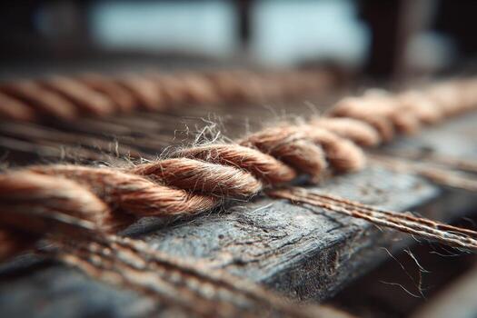 Close up of a rope on a wooden surface photo
