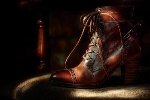 A brown leather boot with laces on it photo