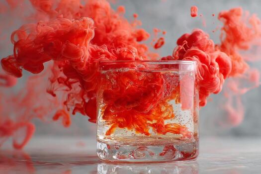 A glass of red liquid being splashed with red paint photo