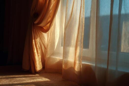 A window with curtains and sunlight photo
