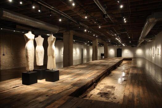 A room with a wooden floor and a mannequin display photo