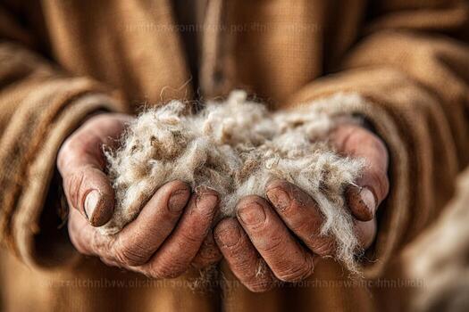 A man holding a pile of wool in his hands photo