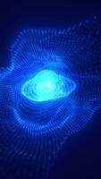 astratto blu digitale particella griglia formatura un' luminoso onda con un' raggiante centrale nucleo video