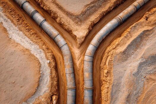 A view of two pipes in the desert photo
