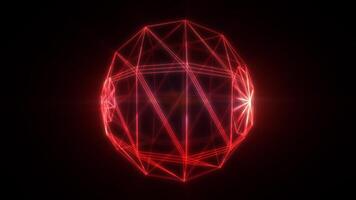 un' 3d geometrico sfera costruito a partire dal intersecano rosso neon linee, simboleggiante un' Rete di Avanzate tecnologia e futuristico connessioni video