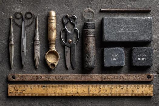 A collection of tools and tools on a table photo