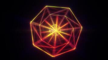 abstract meetkundig patroon met neon licht lijnen vormen een gloeiend 3d structuur tegen een donker achtergrond, symboliseert digitaal connectiviteit en Geavanceerd technologie video