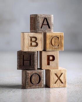 brillante minimalista superficie con apilado de madera alfabeto bloques limpiar antecedentes escena simbolizando infancia educación aprendizaje crecimiento creatividad y desarrollo juguetón ocupaciones hiper realista agudo foto