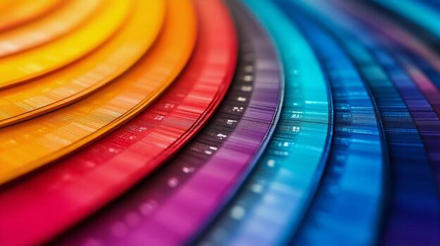 Colorful Spectrum of Paint Swatches Arranged in a Gradient Display Showcasing Various Shades and Hues. photo