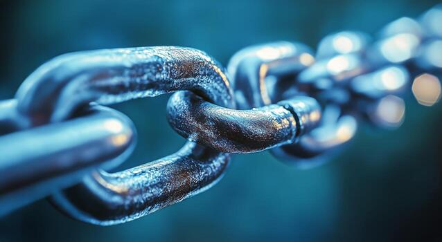 Close-up View of Metal Chain Links Glistening in Bright Light During Daylight Hours. photo