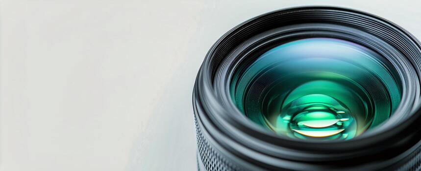Close up View of a Camera Lens Reflecting Light With Focus on Photography Gear. photo