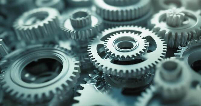 Intricate Arrangement of Metallic Gears Highlighting Engineering Precision and Innovation photo