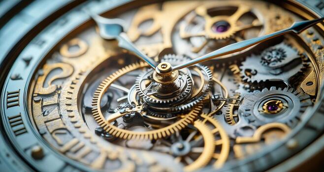 Intricate Golden Watch Gears Showcasing Craftsmanship and Precision in Close-Up View. photo
