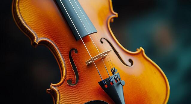 Close up of a Violin Showcasing Fine Craftsmanship and Elegant Design Details in Natural Light. photo