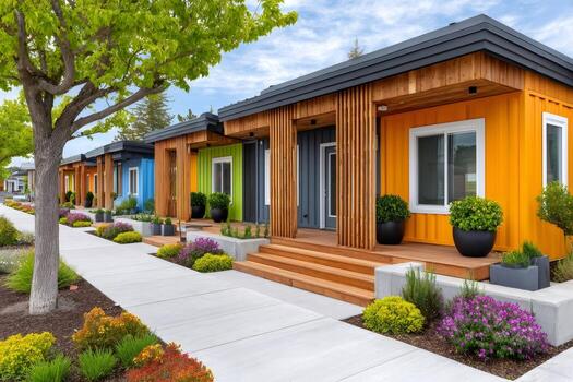 Colorful container houses showing modern eco friendly architecture in residential area photo