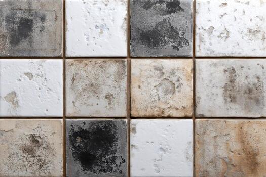 Distressed ceramic tiles showing a weathered and rustic look, creating a unique pattern photo