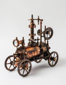 Intricate Steampunk Style Brass and Copper Engine Model photo