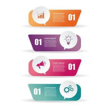 infografía modelo con cuatro diferente de colores habla burbujas vector