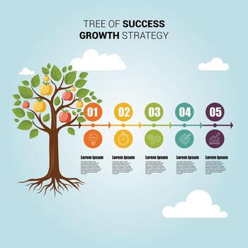 árbol de éxito crecimiento estrategia infografía vector