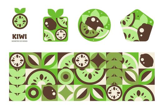 kiwi exótico mosaico sin costura modelo con logo vector
