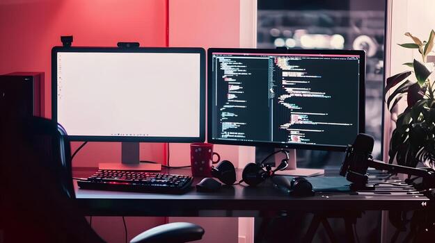Dual Monitors Displaying Software Developer's Code Progression from Debugging to Successful Run photo