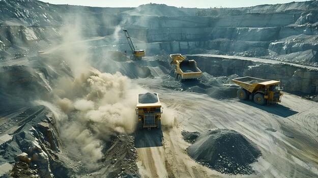 Autonomous Earthmoving Machinery in a Mineral Quarry Under the Summer Sun photo