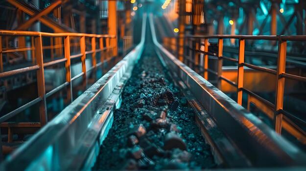 Massive Conveyor Belt System Transporting Coal from Mine photo