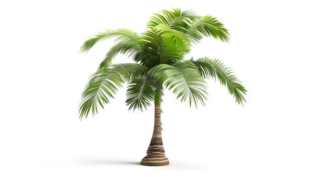 Lifelike 3D Render of Lush Green Palm Tree with Detailed Trunk and Leaves for Summer Themes photo