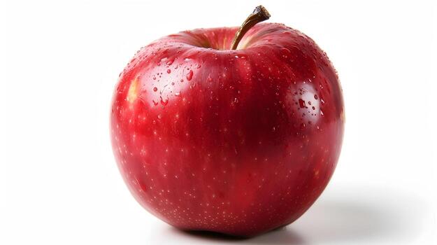 Bright Red Glossy Apple on Pure White Background Highlighting Freshness and Simplicity of Fruit photo