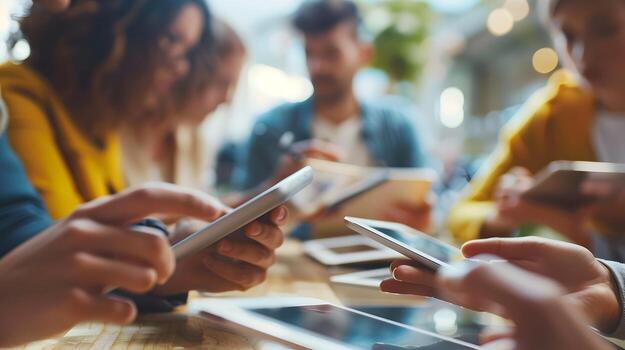 Diverse Business Team Collaborating with Digital Tablets in Modern Office Environment photo