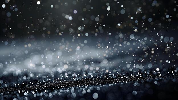 Elegant Sparkling Silver Glitter Scattered Across Dramatic Dark Background for Luxury Branding and Event Invitations photo