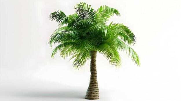 Lush and Detailed 3D Render of a Vibrant Tropical Palm Tree with Verdant Fronds and Textured Trunk photo