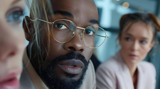 Intense Focus of a Diverse Business Team Engaged in Strategic Meeting at Office Workspace photo