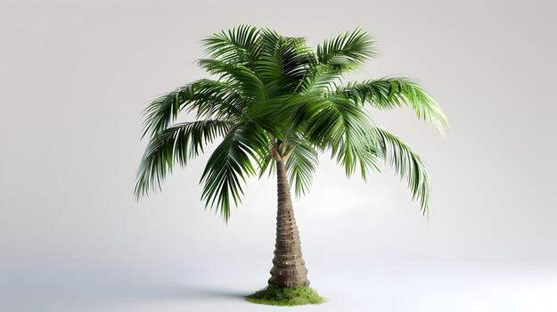 Lifelike 3D Rendering of a Vibrant Palm Tree with Lush Green Foliage,Ideal for Summer-Themed Designs and Backgrounds photo