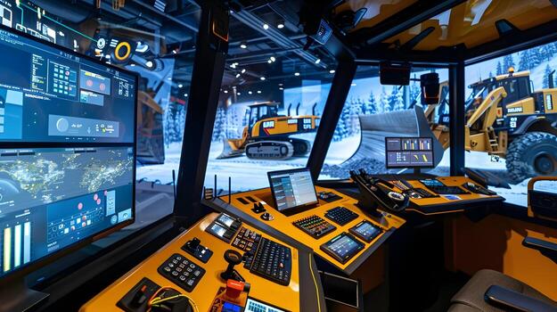 High-Tech Control Room Monitoring Advanced Construction Equipment and Autonomous Systems photo