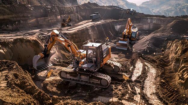 Autonomous Machinery Powering Futuristic Urban Development in a Smart Construction Site photo