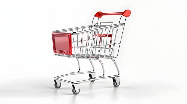 Shiny Metallic 3D Shopping Cart Icon Representing E-commerce and Consumerism photo
