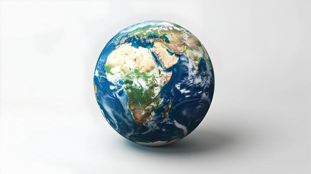 Detailed 3D Globe Icon Showcasing Earth's Interconnected Continents and Oceans,Symbolizing Global Connectivity and Environmental Awareness photo