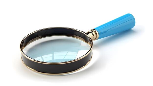 3D Magnifying Glass Icon Focusing on Tiny Detail,Representing Search,Focus,and Analysis photo