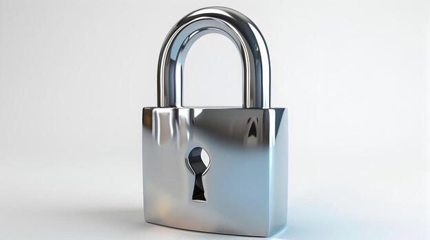 Metallic 3D Padlock Icon Symbolizing Digital Security and Privacy on White Background photo