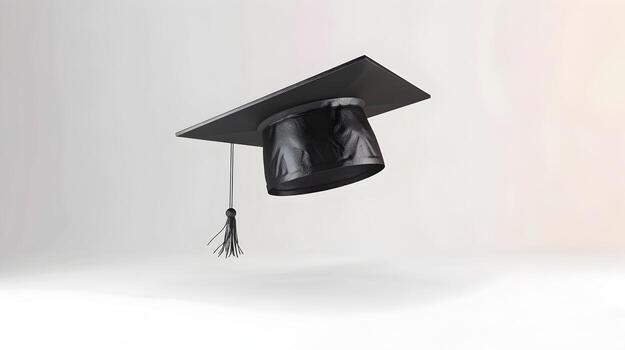 Graduation Cap Icon Floating in Midair with Texture on Isolated White Background photo