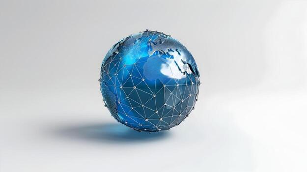 Global Digital Network and Connectivity Icon with 3D Nodes and Lines Symbolizing Modern Technology and the Future of Communication photo