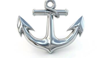 Metallic Anchor Icon Symbolizing Stability and Security on White Background photo